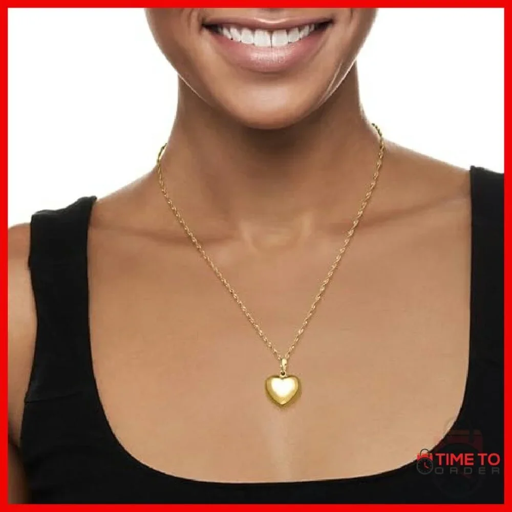 18kt Gold Over Sterling Puffed Heart Pendant Necklace with Lobster Clasp